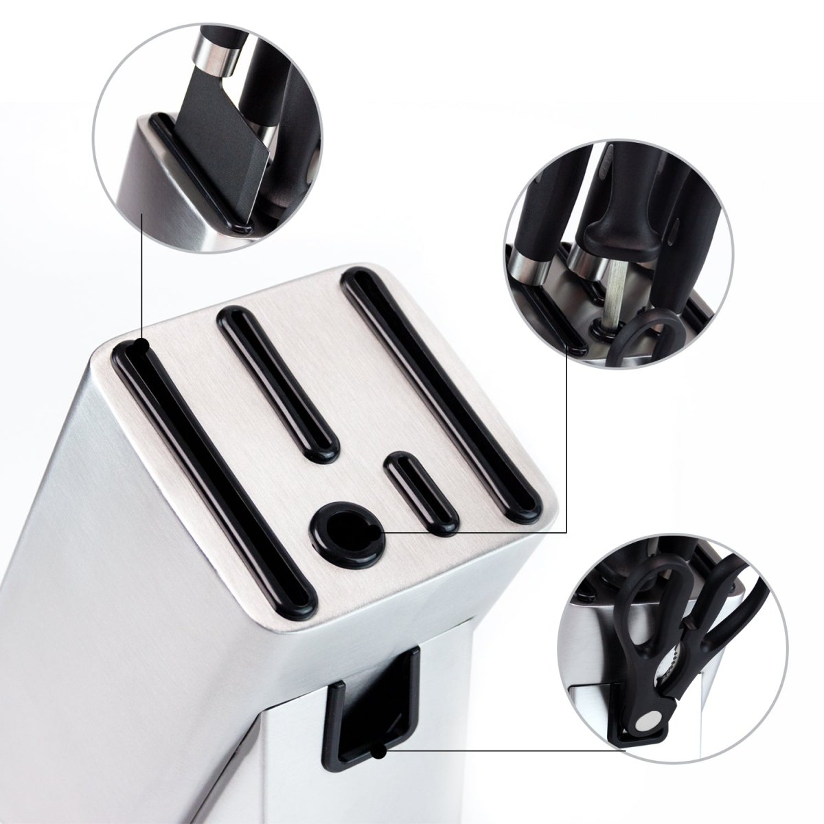 KAUKKO Stainless Steel Knife Holder, Modern Design Knife Block, Universal Knife Storage Organizer, Strong and Durable Knife Holder Counter-top Storage with Scissors-Slot (Knives Not Included) - kaukko