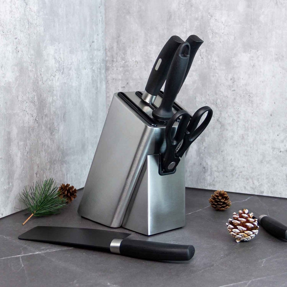 KAUKKO Stainless Steel Knife Holder, Modern Design Knife Block, Universal Knife Storage Organizer, Strong and Durable Knife Holder Counter-top Storage with Scissors-Slot (Knives Not Included) - kaukko