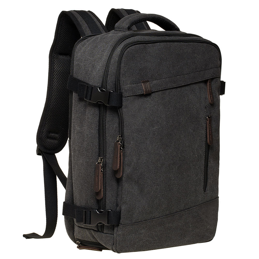 KAUKKO Thick Canvas Travel Backpack, Flight Approved Carry On Backpack with Shoe Pouch and 15.6 inch Laptop Compartment - kaukko