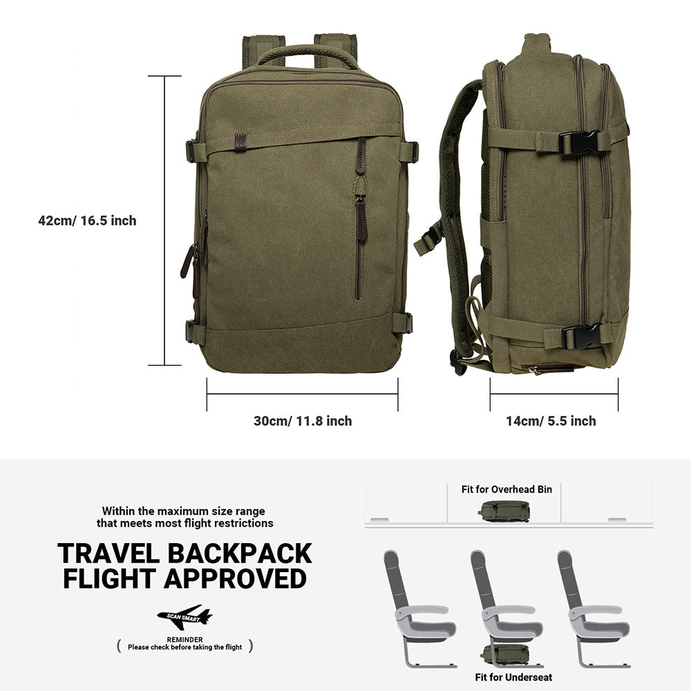 KAUKKO Thick Canvas Travel Backpack, Flight Approved Carry On Backpack with Shoe Pouch and 15.6 inch Laptop Compartment - kaukko