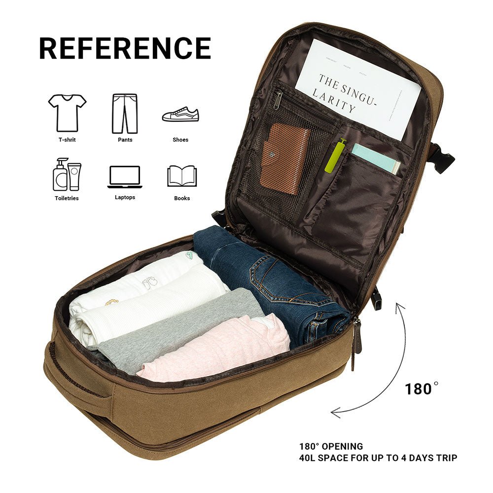 KAUKKO Thick Canvas Travel Backpack, Flight Approved Carry On Backpack with Shoe Pouch and 15.6 inch Laptop Compartment - kaukko
