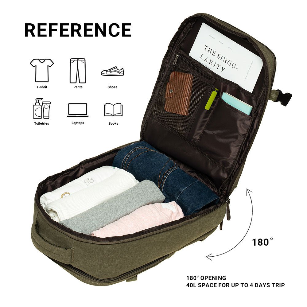 KAUKKO Thick Canvas Travel Backpack, Flight Approved Carry On Backpack with Shoe Pouch and 15.6 inch Laptop Compartment - kaukko