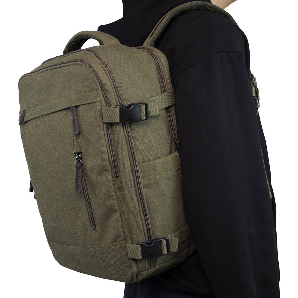 KAUKKO Thick Canvas Travel Backpack, Flight Approved Carry On Backpack with Shoe Pouch and 15.6 inch Laptop Compartment - kaukko