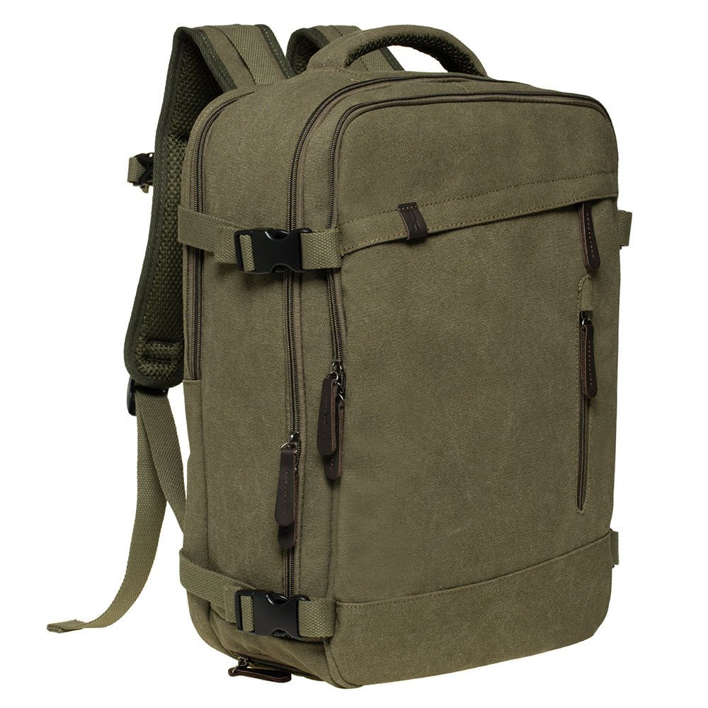 KAUKKO Thick Canvas Travel Backpack, Flight Approved Carry On Backpack with Shoe Pouch and 15.6 inch Laptop Compartment - kaukko
