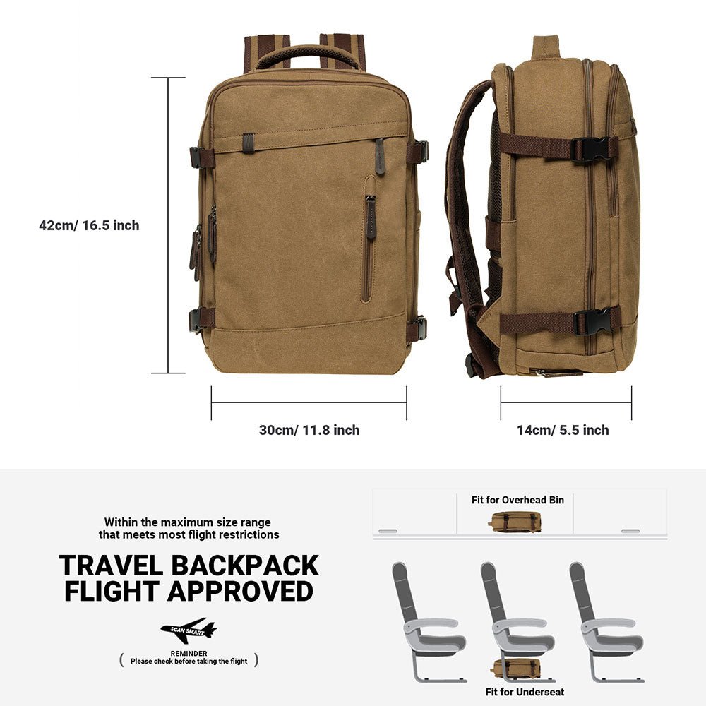 KAUKKO Thick Canvas Travel Backpack, Flight Approved Carry On Backpack with Shoe Pouch and 15.6 inch Laptop Compartment - kaukko