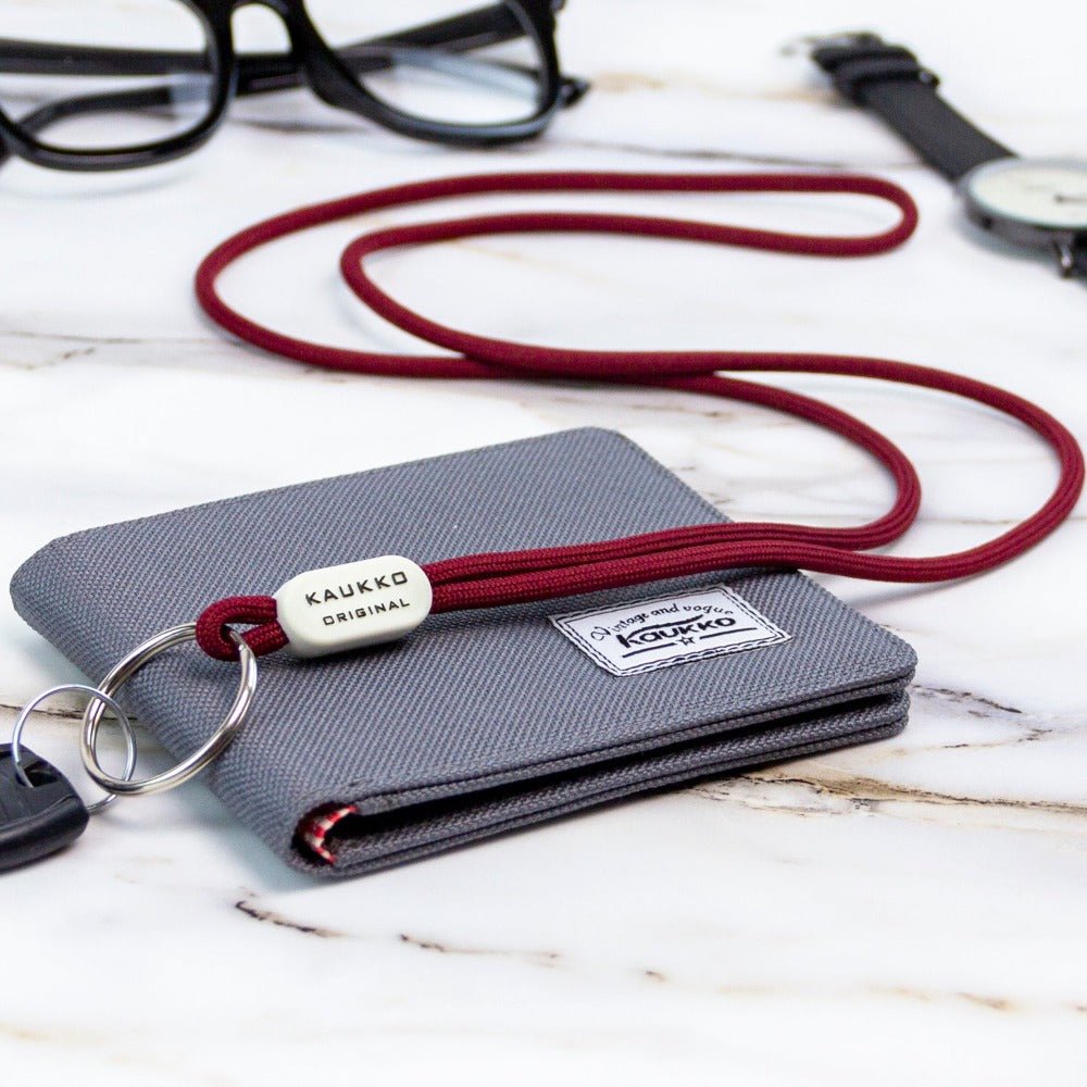 KAUKKO Unisex Lanyard Short Keyring Key Chain, robust and practical (02-Darkred) - kaukko