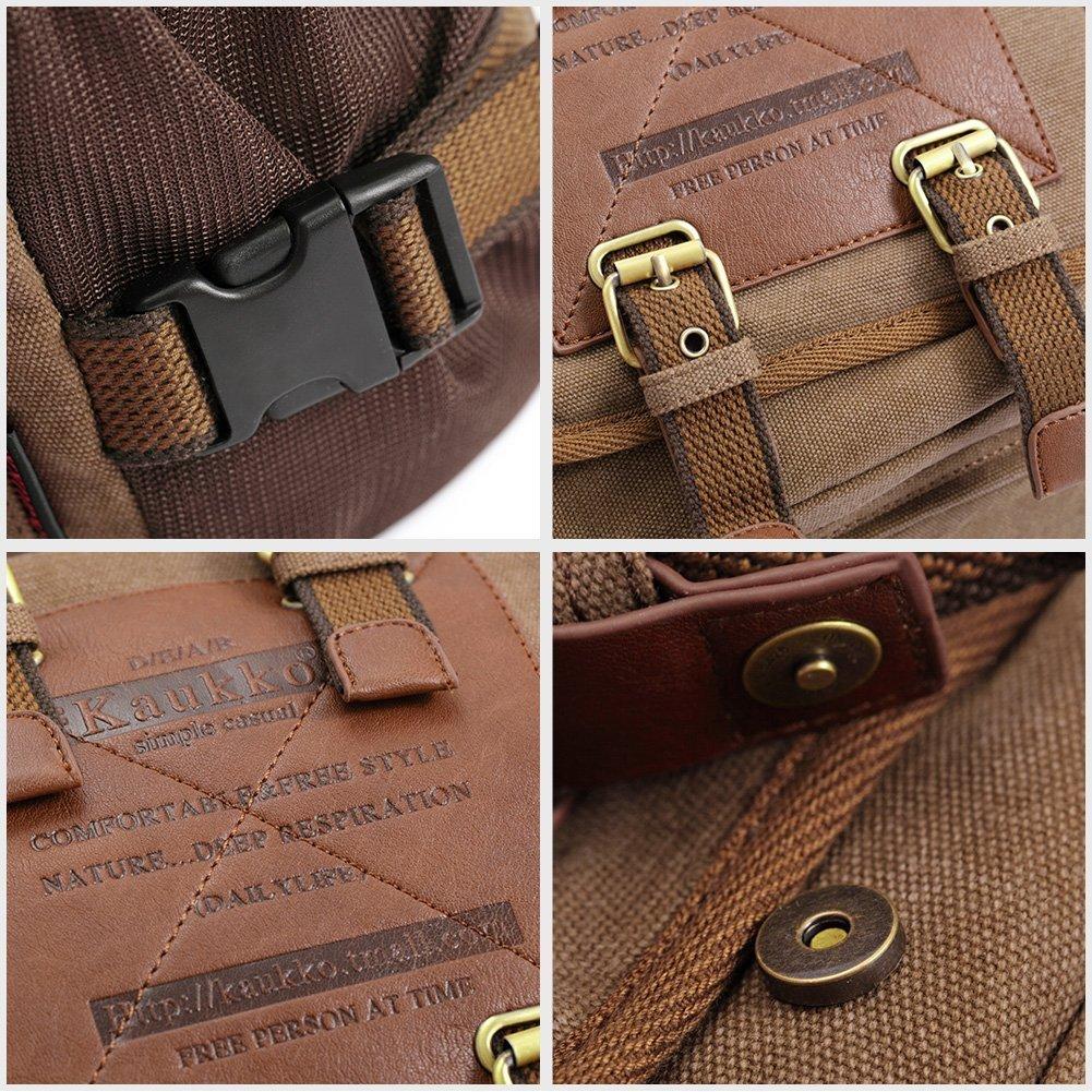 KAUKKO Vintage Canvas Backpack Handbag Shoulder Bag Multi-purpose Outdoor Travel Men Backpack, 22L ( Khaki ) - kaukko