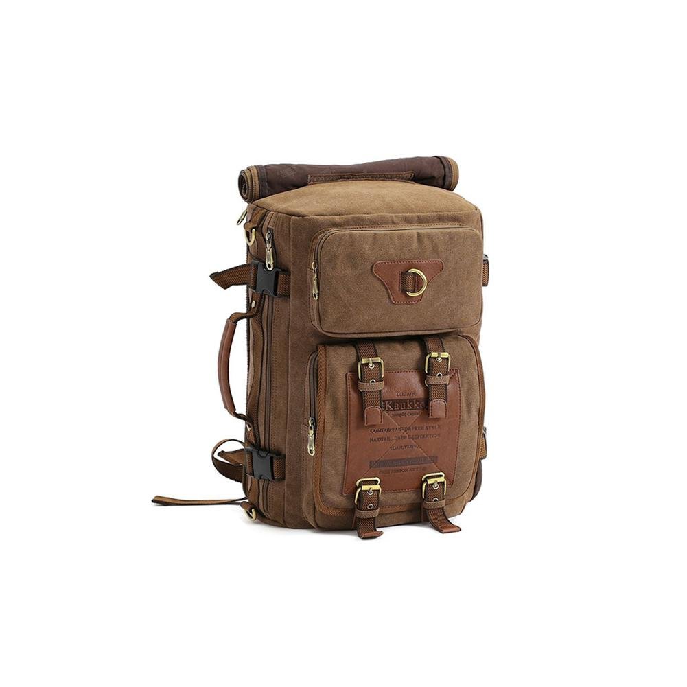 KAUKKO Vintage Canvas Backpack Handbag Shoulder Bag Multi-purpose Outdoor Travel Men Backpack, 22L ( Khaki ) - kaukko