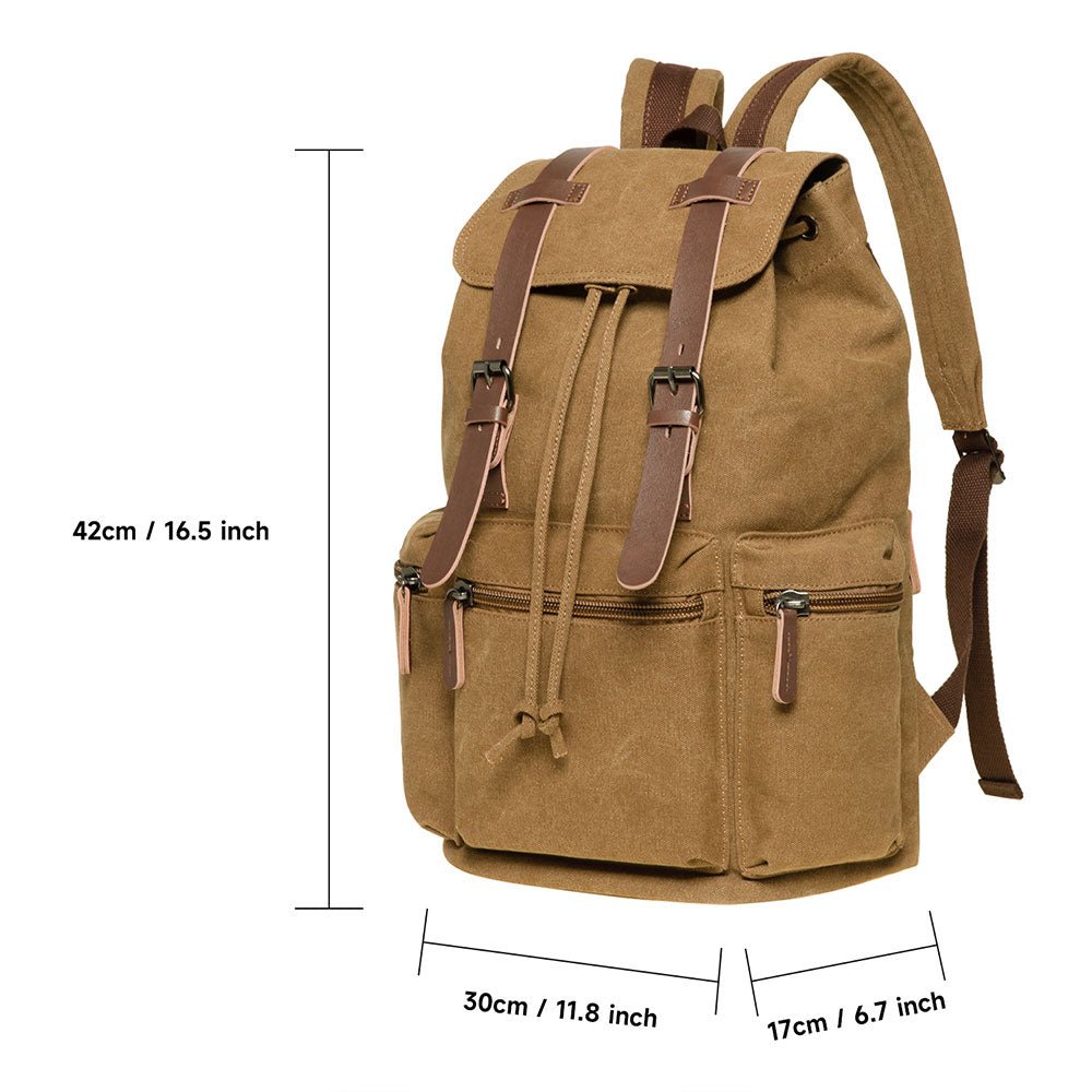 KAUKKO Vintage Canvas Backpack-Large Capacity, Multi-Functional Durable Outdoor Rucksack, 21.4L - kaukko