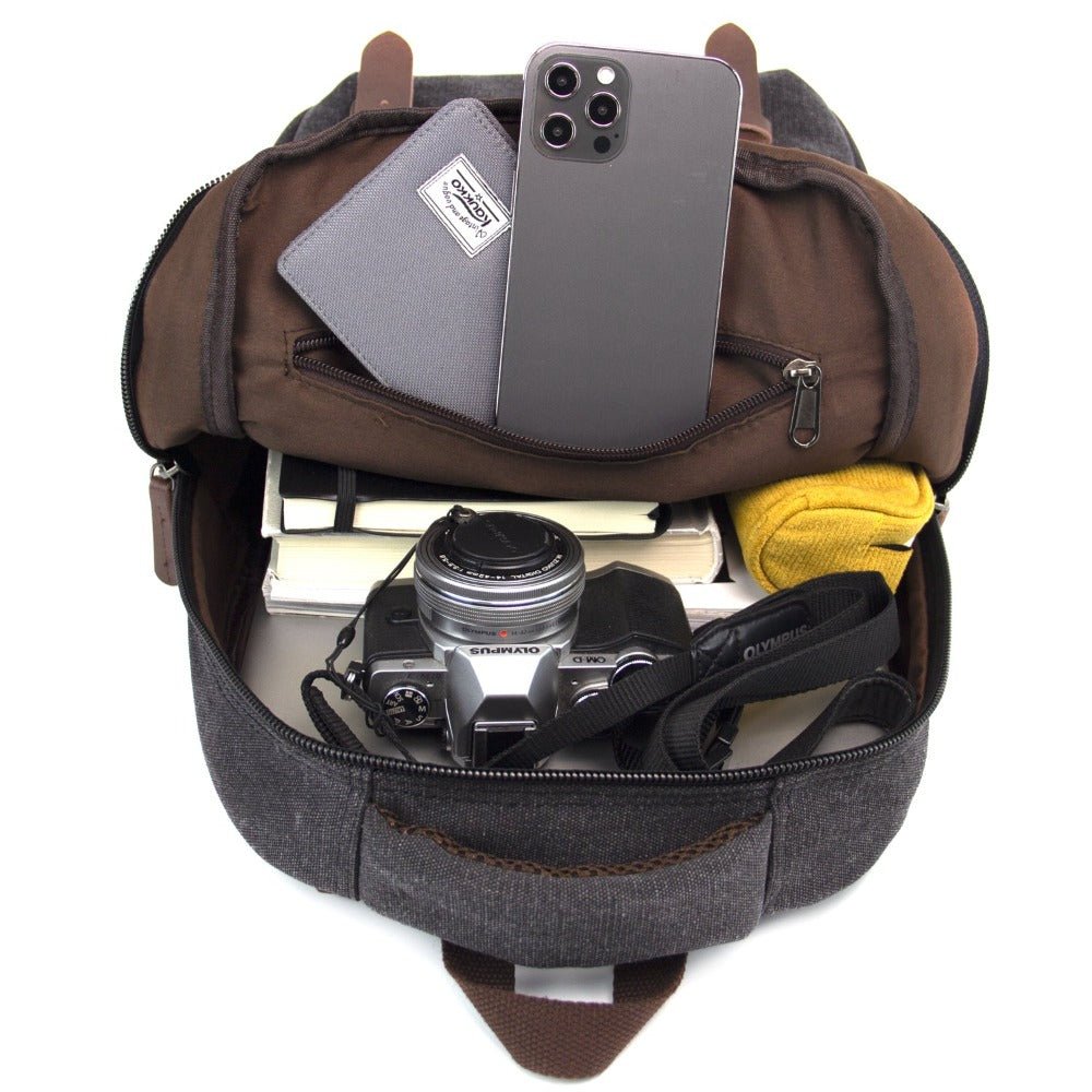 KAUKKO Vintage Canvas Backpack - Large Capacity,Multi-Functional Durable Outdoor Rucksack KS28, 24.3L - kaukko