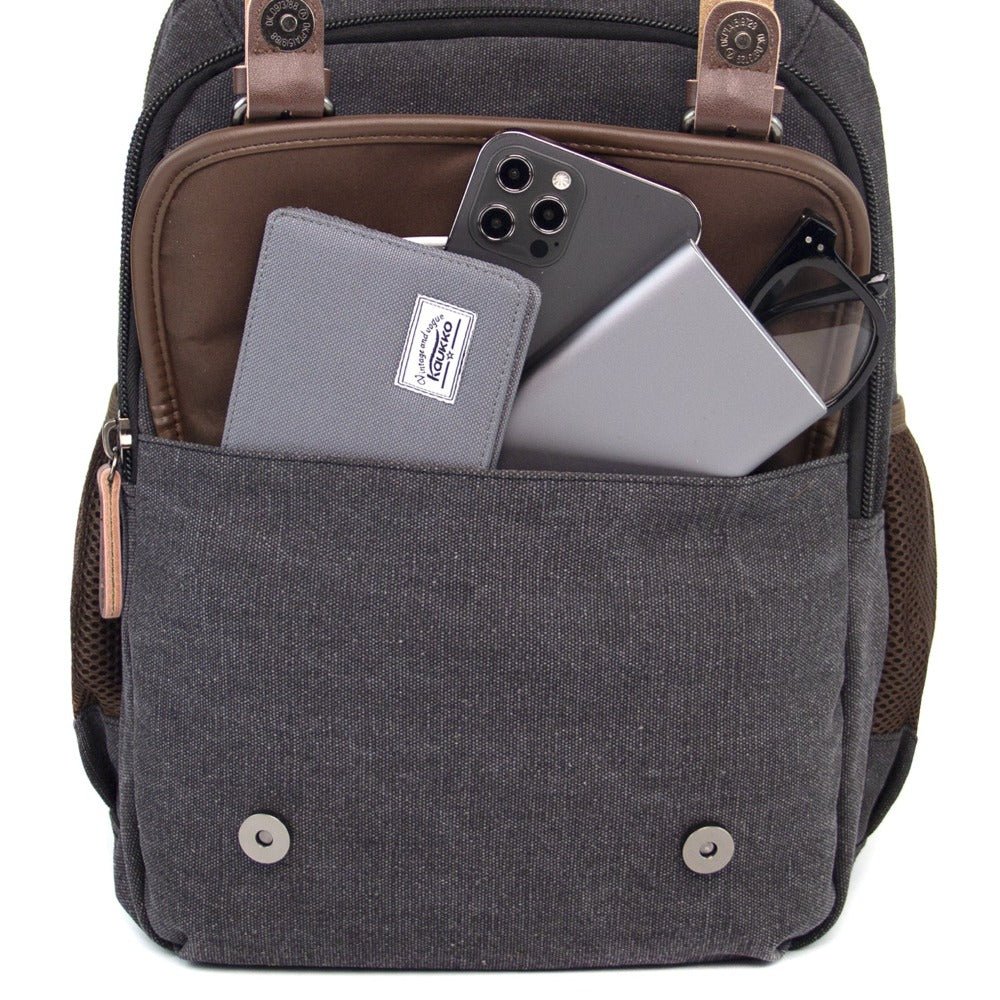 KAUKKO Vintage Canvas Backpack - Large Capacity,Multi-Functional Durable Outdoor Rucksack KS28, 24.3L - kaukko