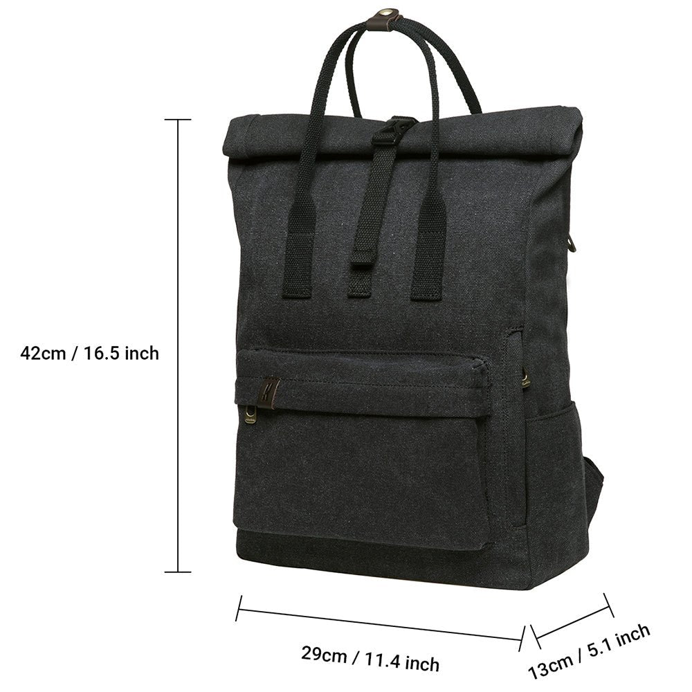 KAUKKO Vintage Canvas Rucksack Laptop Backpack for 12" Notebook for Women Men,School College Backpack (47-2-BLACK) - kaukko