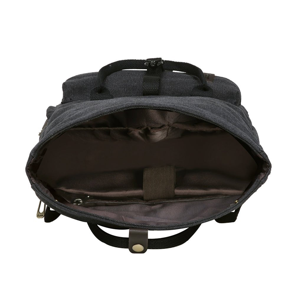 KAUKKO Vintage Canvas Rucksack Laptop Backpack for 12" Notebook for Women Men,School College Backpack (47-2-BLACK) - kaukko