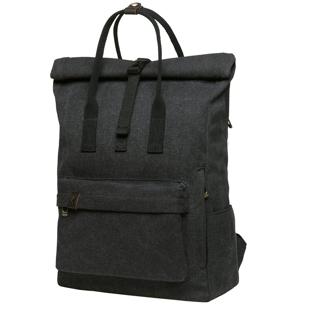 KAUKKO Vintage Canvas Rucksack Laptop Backpack for 12" Notebook for Women Men,School College Backpack (47-2-BLACK) - kaukko