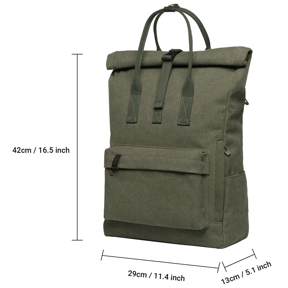KAUKKO Vintage Canvas Rucksack Laptop Backpack for 12" Notebook for Women Men,School College Backpack (47-2-GREEN) - kaukko