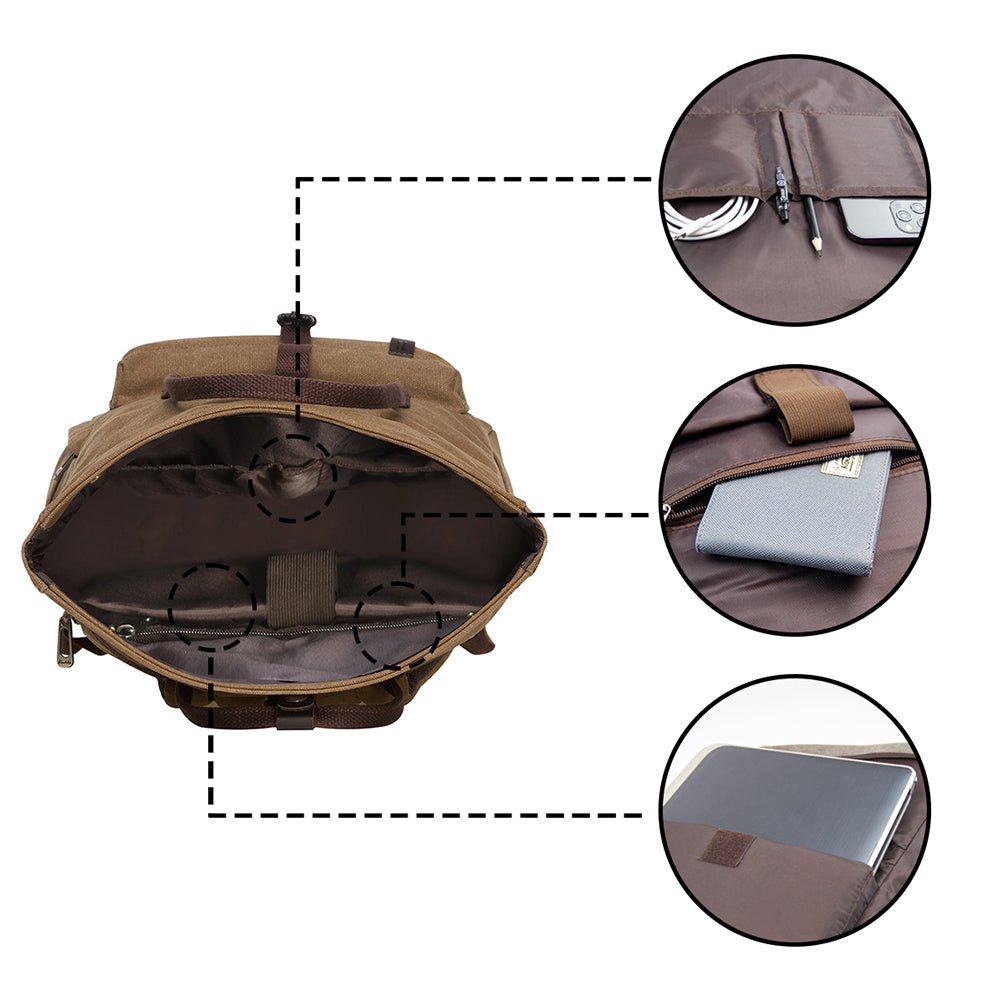 KAUKKO Vintage Canvas Rucksack Laptop Backpack for 12" Notebook for Women Men,School College Backpack (47-2-KHAKI) - kaukko