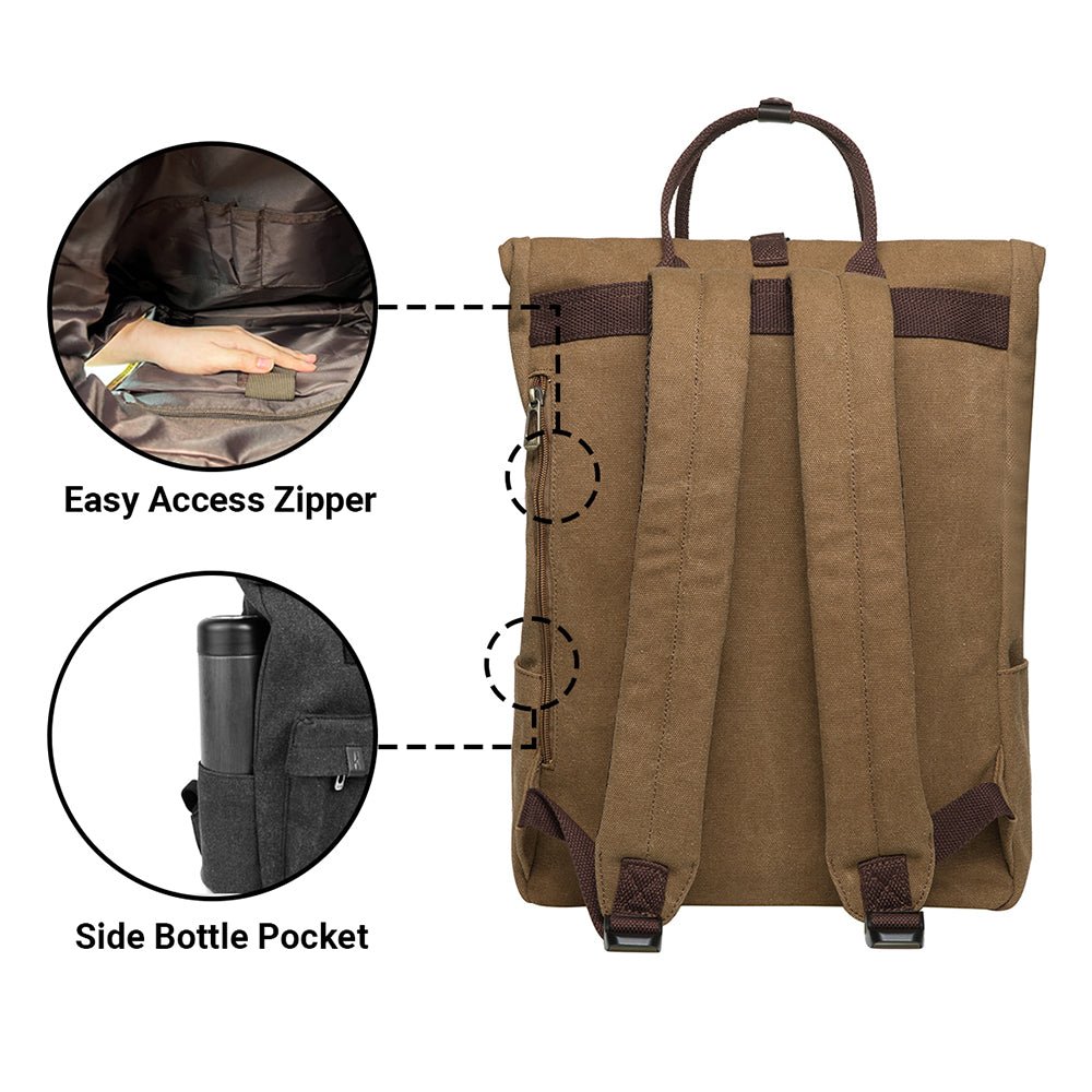 KAUKKO Vintage Canvas Rucksack Laptop Backpack for 12" Notebook for Women Men,School College Backpack (47-2-KHAKI) - kaukko