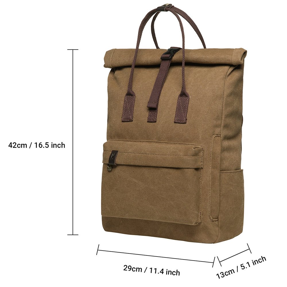 KAUKKO Vintage Canvas Rucksack Laptop Backpack for 12" Notebook for Women Men,School College Backpack (47-2-KHAKI) - kaukko