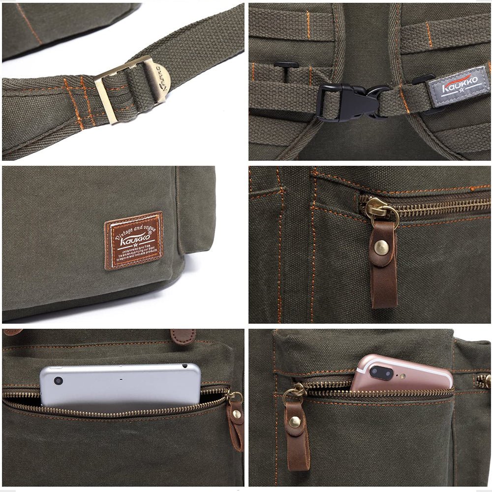 KAUKKO Vintage Casual Canvas and Leather Rucksack Retro Backpack for School Work Travel Hiking, 19L - kaukko