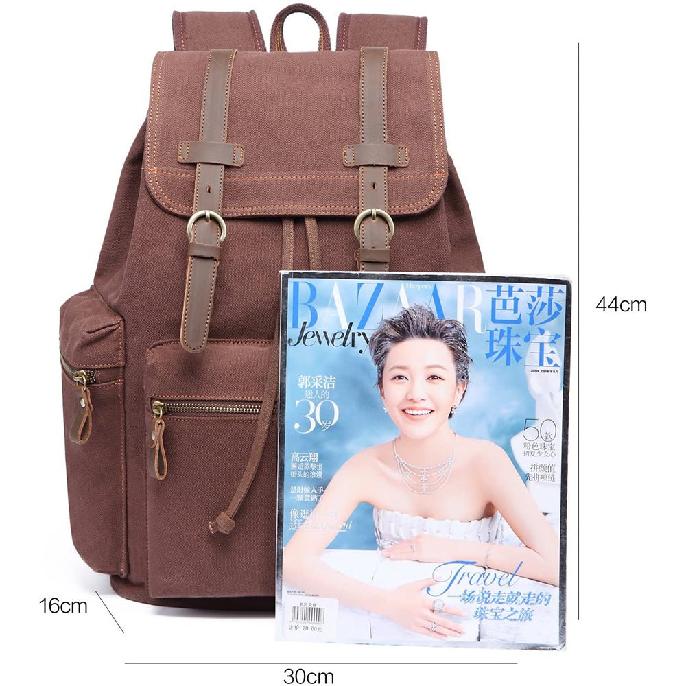 KAUKKO Vintage Casual Canvas and Leather Rucksack Retro Backpack for School Work Travel Hiking, 19L - kaukko