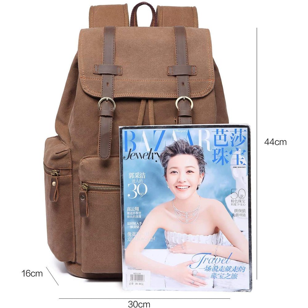 KAUKKO Vintage Casual Canvas and Leather Rucksack Retro Backpack for School Work Travel Hiking, 19L - kaukko