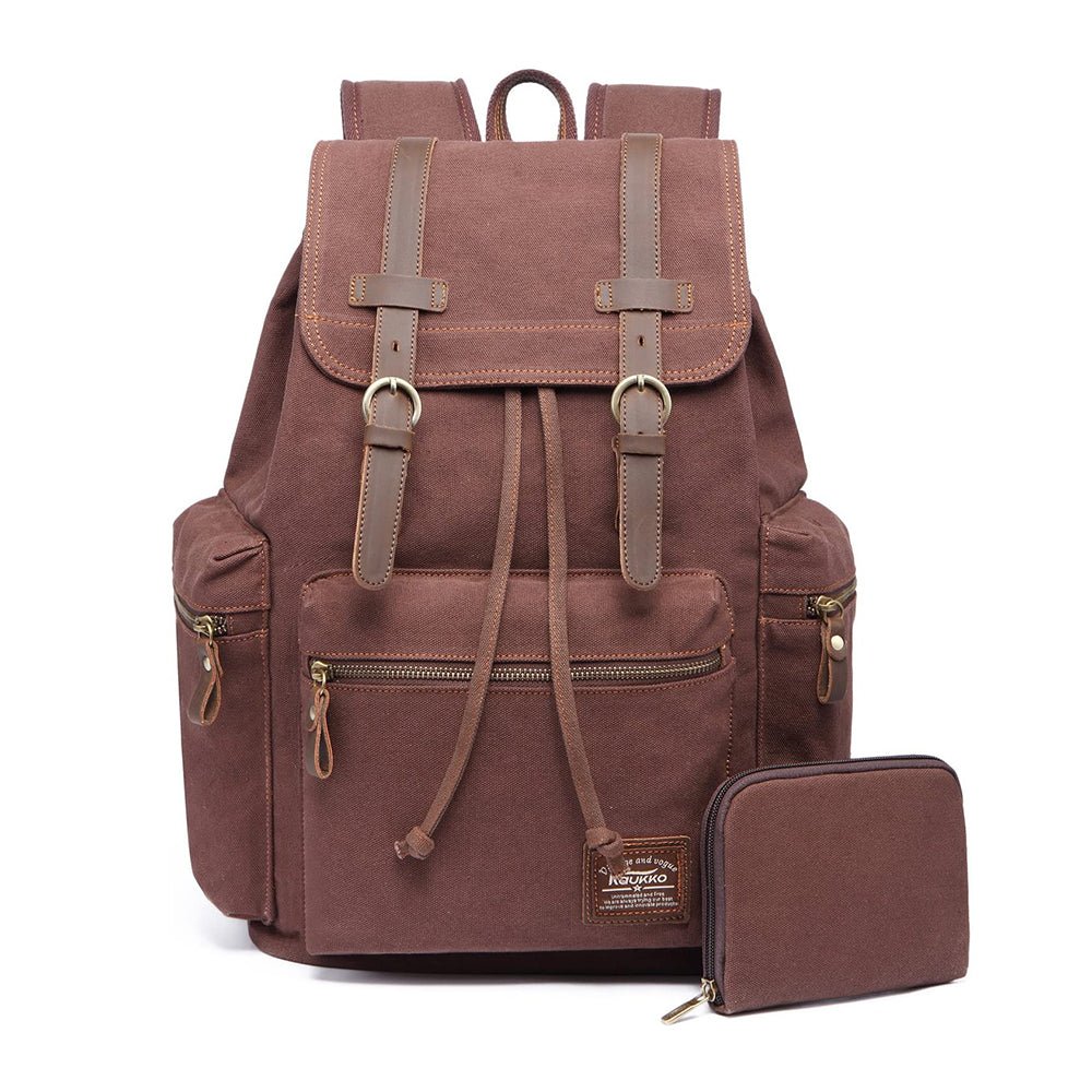 KAUKKO Vintage Casual Canvas and Leather Rucksack Retro Backpack for School Work Travel Hiking, 19L - kaukko