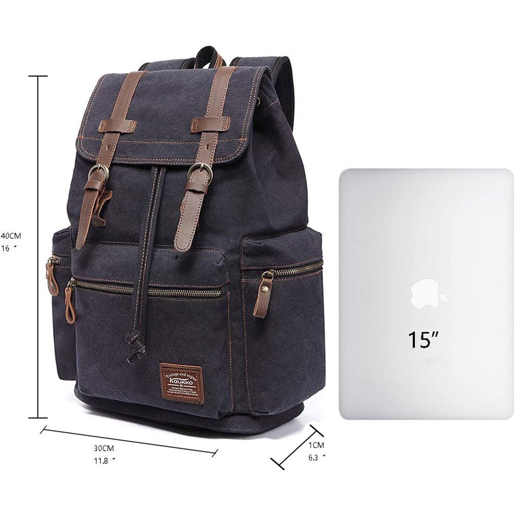 KAUKKO Vintage Casual Canvas and Leather Rucksack Retro Backpack for School Work Travel Hiking, 19L - kaukko