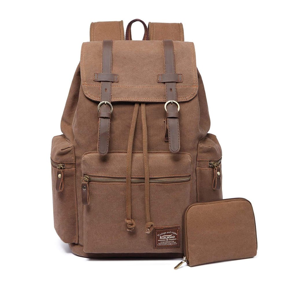 KAUKKO Vintage Casual Canvas and Leather Rucksack Retro Backpack for School Work Travel Hiking, 19L - kaukko