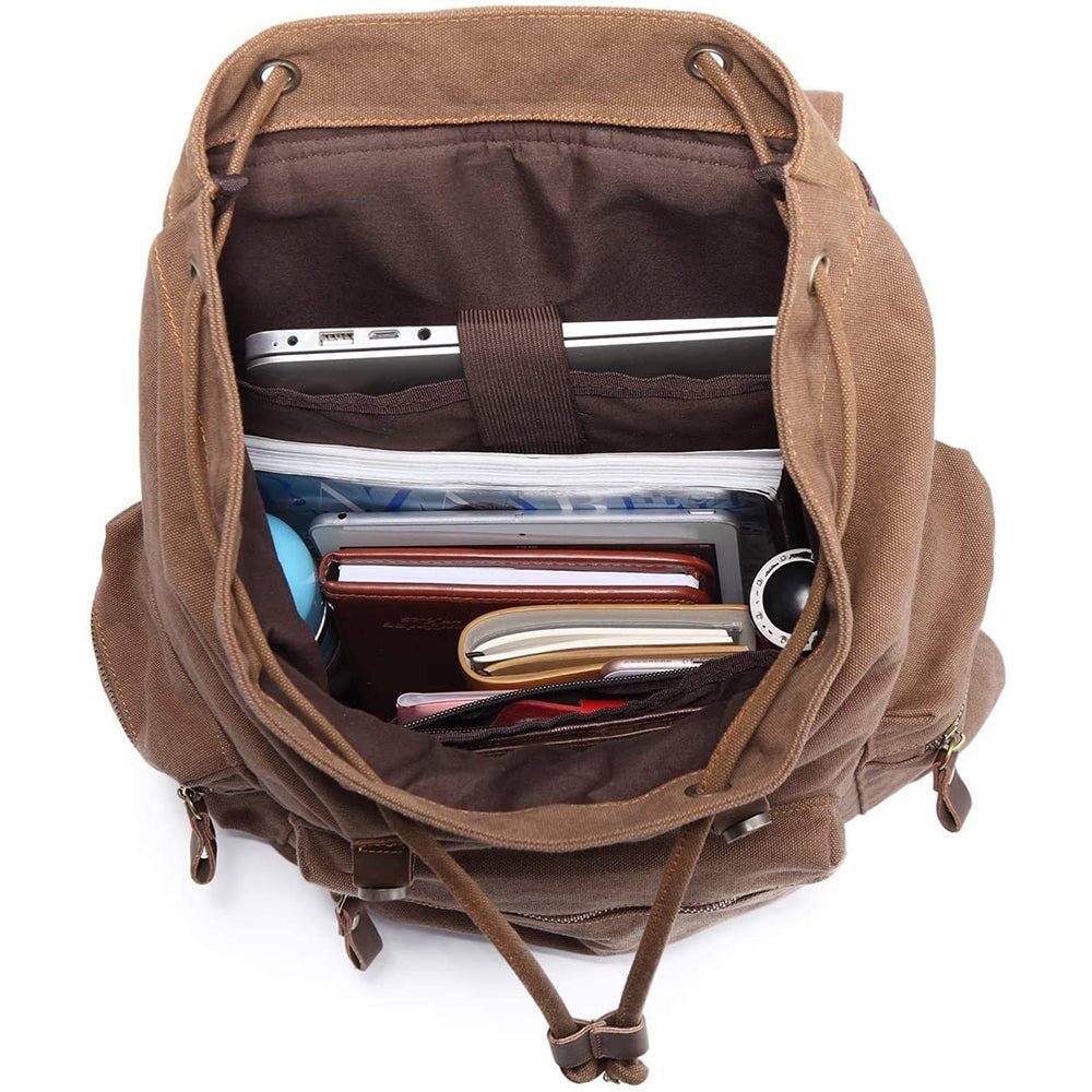 KAUKKO Vintage Casual Canvas and Leather Rucksack Retro Backpack for School Work Travel Hiking, 19L - kaukko