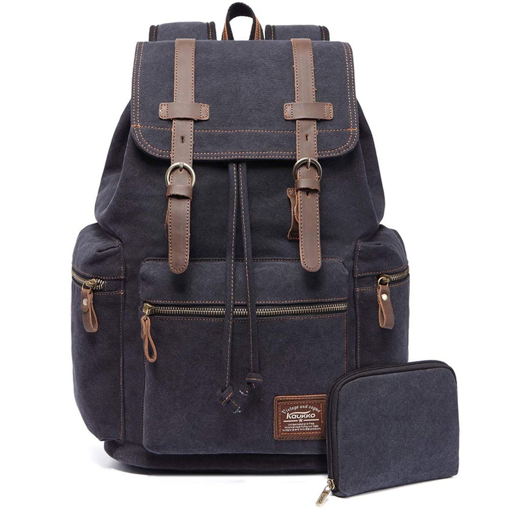 KAUKKO Vintage Casual Canvas and Leather Rucksack Retro Backpack for School Work Travel Hiking, 19L - kaukko
