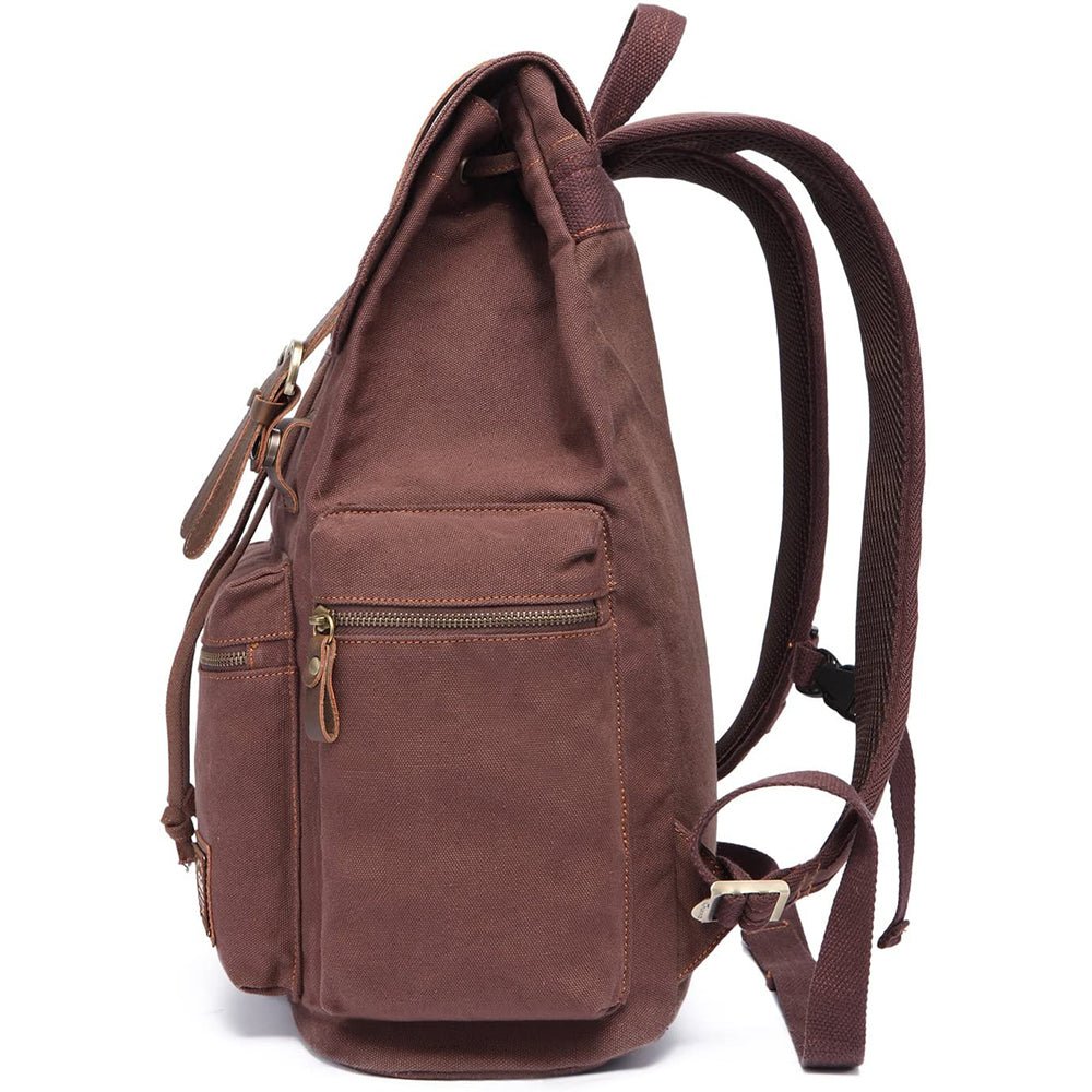 KAUKKO Vintage Casual Canvas and Leather Rucksack Retro Backpack for School Work Travel Hiking, 19L - kaukko