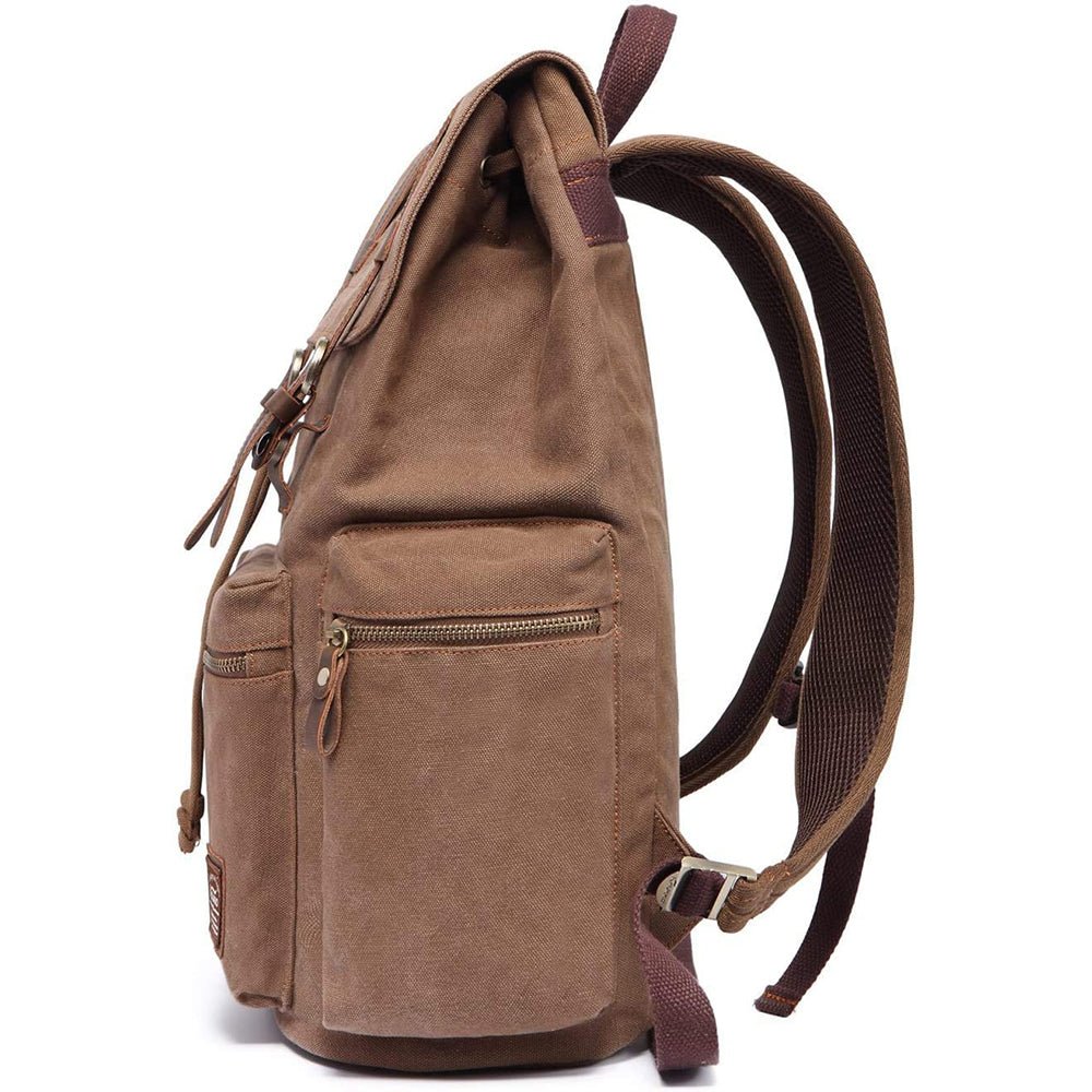 KAUKKO Vintage Casual Canvas and Leather Rucksack Retro Backpack for School Work Travel Hiking, 19L - kaukko