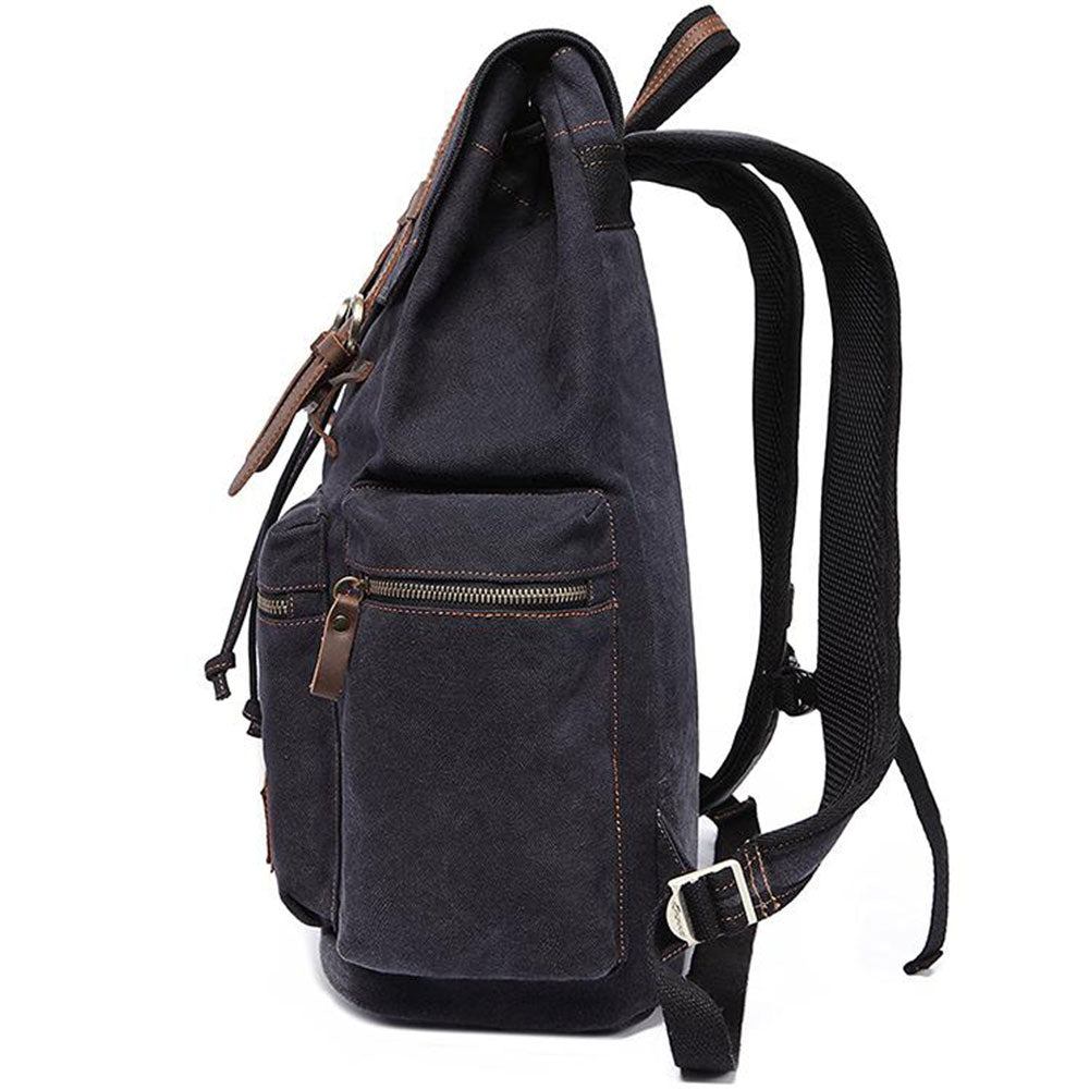 KAUKKO Vintage Casual Canvas and Leather Rucksack Retro Backpack for School Work Travel Hiking, 19L - kaukko