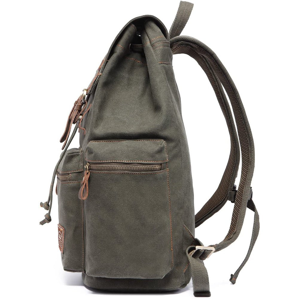 KAUKKO Vintage Casual Canvas and Leather Rucksack Retro Backpack for School Work Travel Hiking, 19L - kaukko