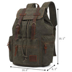 KAUKKO Vintage Casual Canvas and Leather Rucksack Retro Backpack for School Work Travel Hiking, 19L ( Army Green ) - kaukko