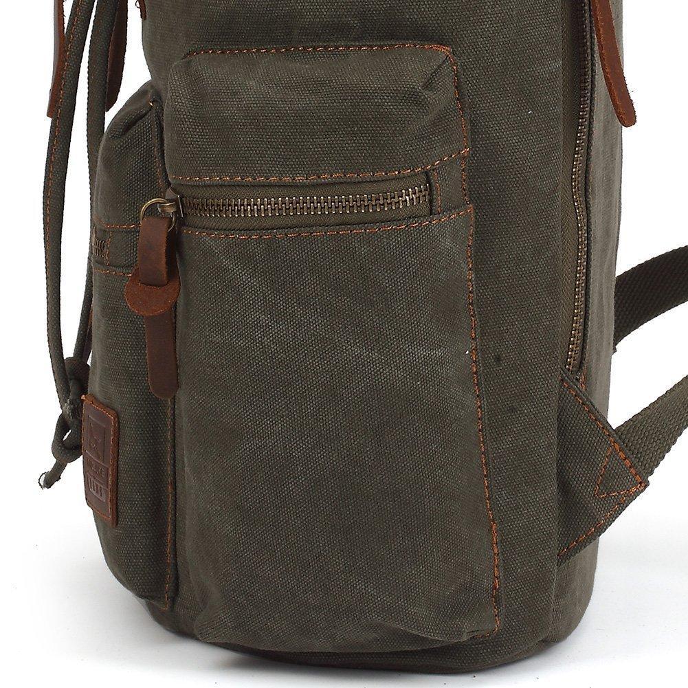 KAUKKO Vintage Casual Canvas and Leather Rucksack Retro Backpack for School Work Travel Hiking, 19L ( Army Green ) - kaukko