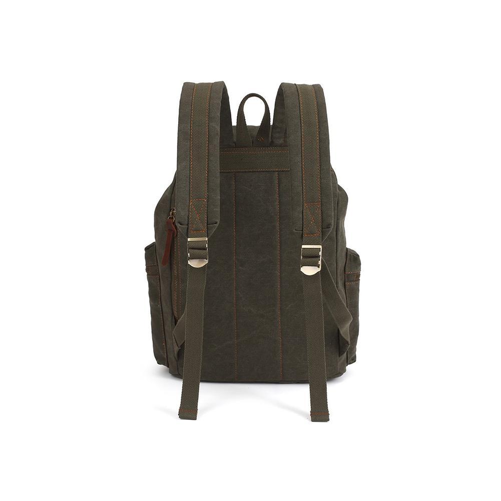 KAUKKO Vintage Casual Canvas and Leather Rucksack Retro Backpack for School Work Travel Hiking, 19L ( Army Green ) - kaukko