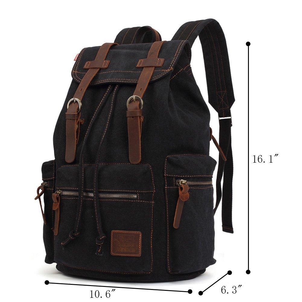 KAUKKO Vintage Casual Canvas and Leather Rucksack Retro Backpack for School Work Travel Hiking, 19L ( Black ) - kaukko