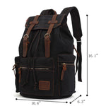 KAUKKO Vintage Casual Canvas and Leather Rucksack Retro Backpack for School Work Travel Hiking, 19L ( Black ) - kaukko