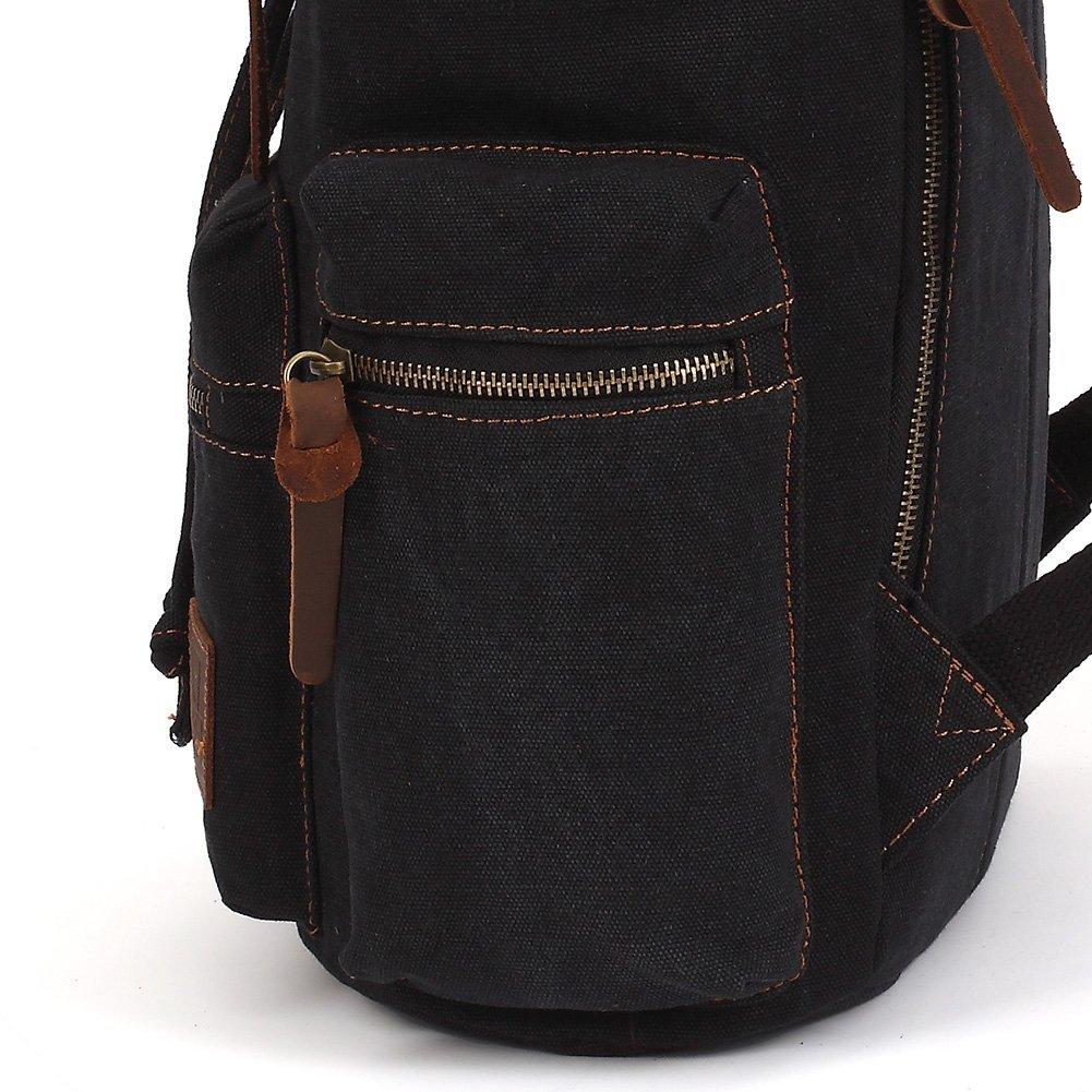 KAUKKO Vintage Casual Canvas and Leather Rucksack Retro Backpack for School Work Travel Hiking, 19L ( Black ) - kaukko