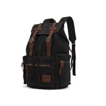 KAUKKO Vintage Casual Canvas and Leather Rucksack Retro Backpack for School Work Travel Hiking, 19L ( Black ) - kaukko