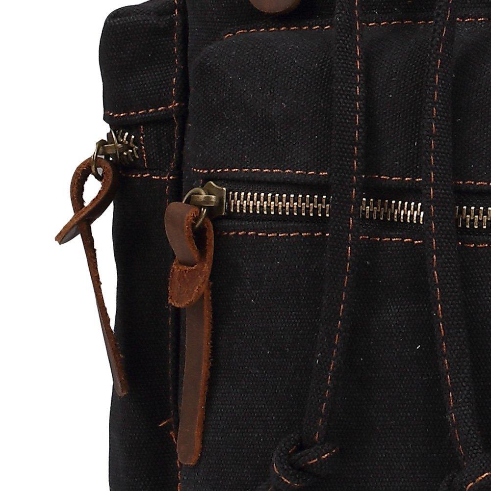 KAUKKO Vintage Casual Canvas and Leather Rucksack Retro Backpack for School Work Travel Hiking, 19L ( Black ) - kaukko
