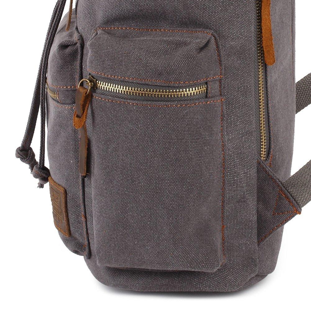 KAUKKO Vintage Casual Canvas and Leather Rucksack Retro Backpack for School Work Travel Hiking, 19L ( Grey ) - kaukko