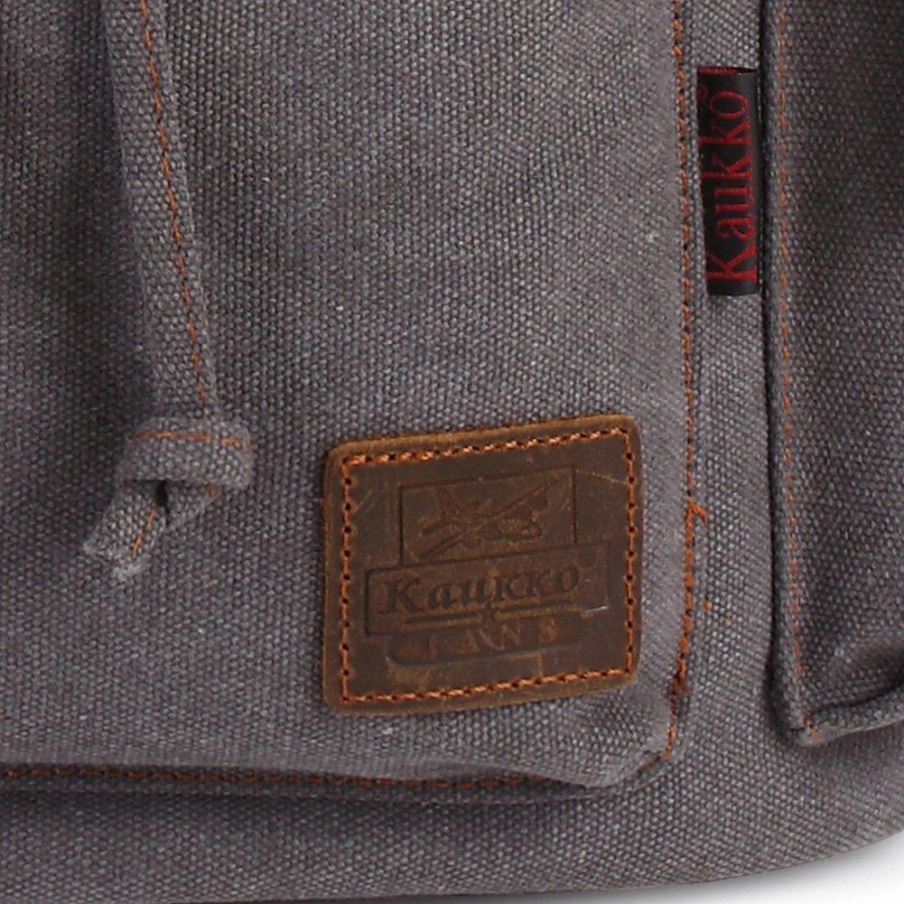 KAUKKO Vintage Casual Canvas and Leather Rucksack Retro Backpack for School Work Travel Hiking, 19L ( Grey ) - kaukko