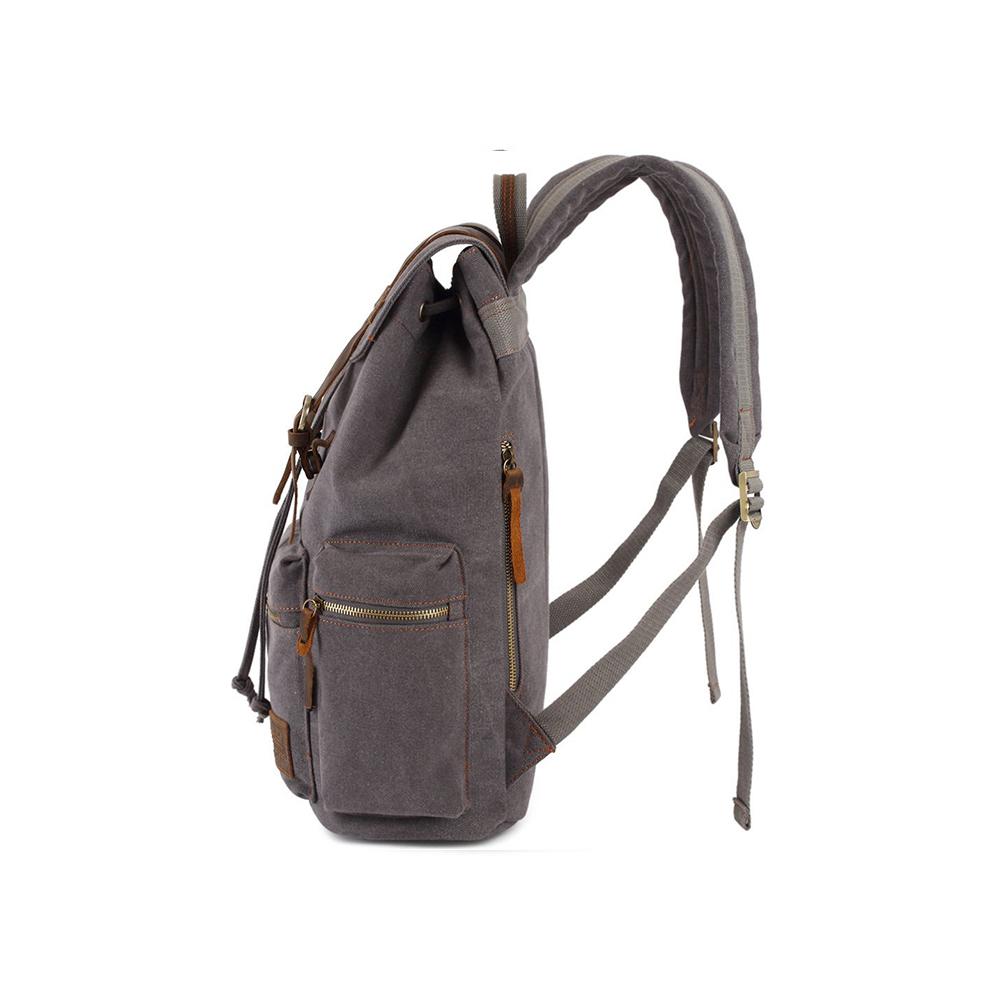 KAUKKO Vintage Casual Canvas and Leather Rucksack Retro Backpack for School Work Travel Hiking, 19L ( Grey ) - kaukko