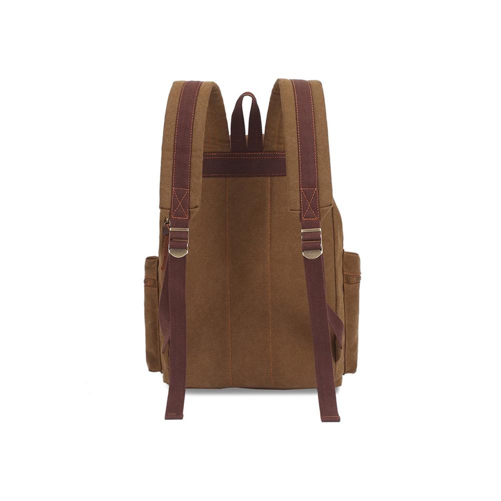 KAUKKO Vintage Casual Canvas and Leather Rucksack Retro Backpack for School Work Travel Hiking, 19L ( Khaki ) - kaukko