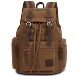 KAUKKO Vintage Casual Canvas and Leather Rucksack Retro Backpack for School Work Travel Hiking, 19L ( Khaki ) - kaukko