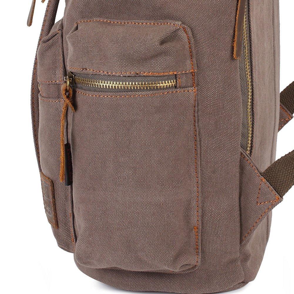 KAUKKO Vintage Casual Canvas and Leather Rucksack Retro Backpack for School Work Travel Hiking, 19L ( Light Coffee ) - kaukko