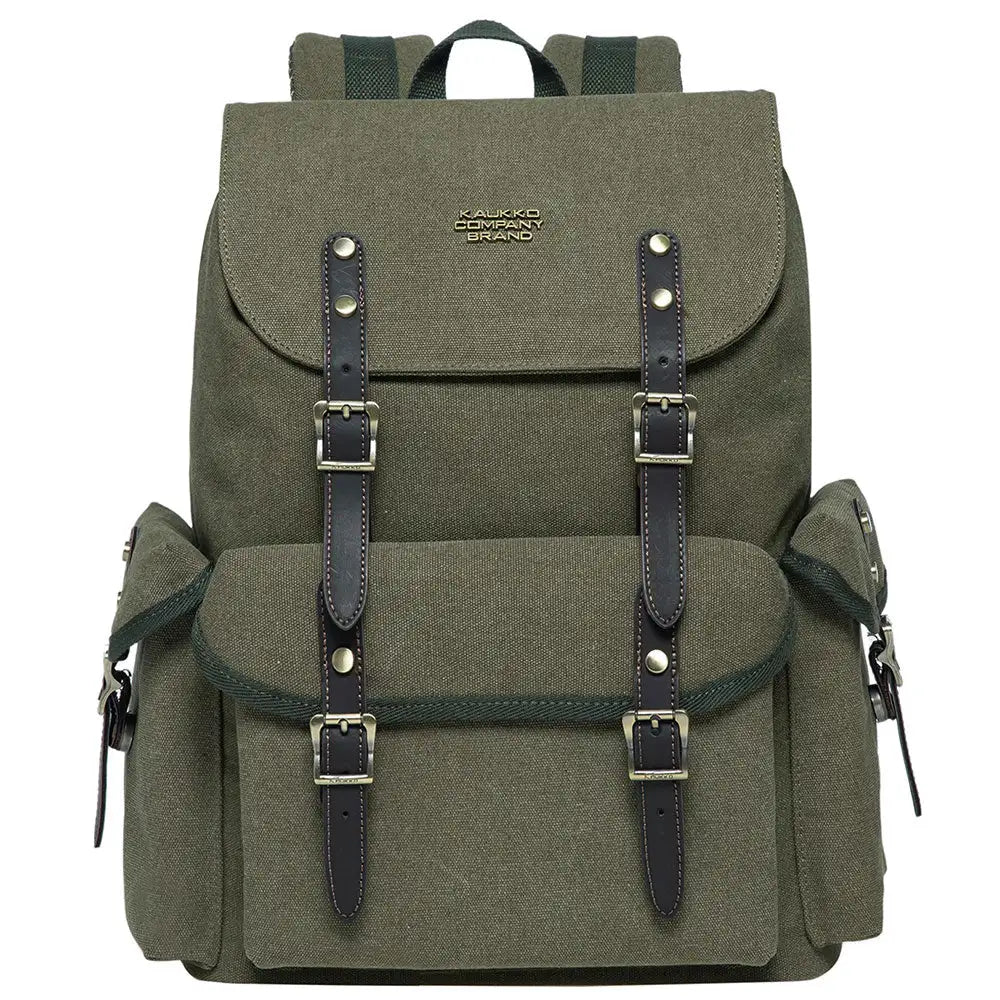 KAUKKO Vintage Casual Canvas and Leather Rucksack Retro Backpack for School Work Travel Hiking - kaukko