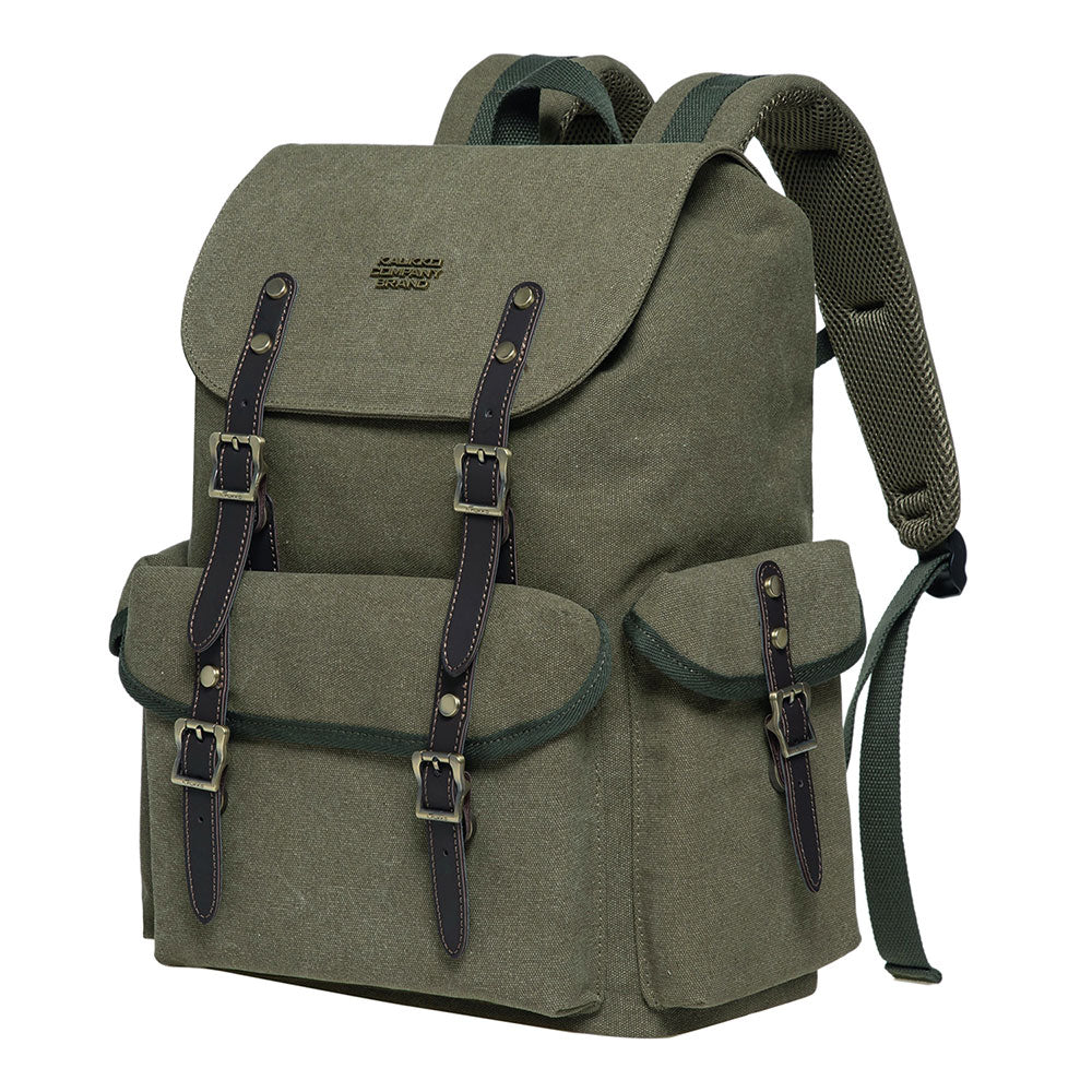 KAUKKO Vintage Casual Canvas and Leather Rucksack Retro Backpack for School Work Travel Hiking - kaukko